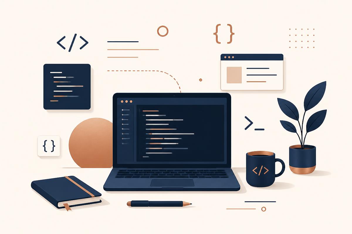 Creative web developer workspace illustration